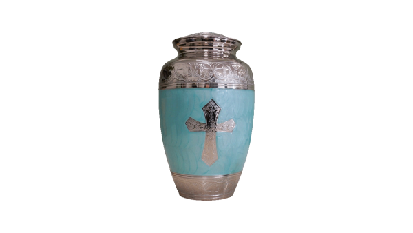 ADDvantage Casket urn Brass Blue Enamel 109 with cross