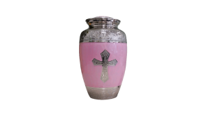 ADDvantage Casket urn Brass Pink Enamel with cross 110